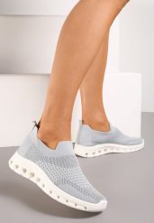 Szare Buty Sportowe ze Skarpetkową Cholewką do Kostki Eirona. Szare obuwie sportowe damskie Born2be, bez wzorów, bez zapięcia. Za 54.99 zł.