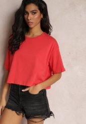 Czerwony Krótki T-shirt Oversize z Krótkim Rękawem Tiloyea. Czerwone t-shirty damskie Renee, xl, bez wzorów, bez kołnierzyka, bez ramiączek. Za 24.99 zł.