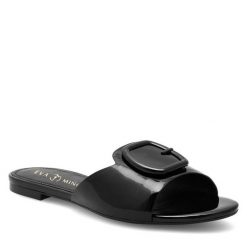 Klapki Eva Minge. Czarne klapki damskie Eva Minge, bez wzorów, bez obcasa, bez zapięcia. Za 349.99 zł.