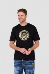 JUST CAVALLI Czarny t-shirt T-round Gold. Czarne t-shirty męskie Just Cavalli, m, bez wzorów, bez kołnierzyka, bez ramiączek. W wyprzedaży za 279.99 zł.
