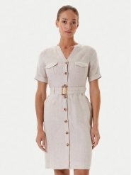 Tatuum Sukienka koszulowa Sofori T2509.204 Beżowy Regular Fit. Brązowe sukienki damskie Tatuum, bez wzorów, ze lnu, bez kołnierzyka, bez ramiączek, koszulowe. Za 341.99 zł.