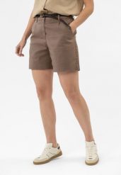 Krótkie spodenki damskie P-GREEGA. Brązowe szorty damskie Volcano, bez wzorów, z bawełny, eleganckie. Za 149.99 zł.