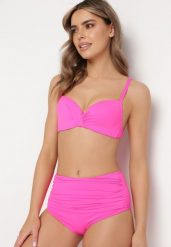Różowe Bikini Biustonosz na Cienkich Regulowanych Ramiączkach Majtki z Wysokim Stanem i Marszczeniem Ninamarie. Czerwone bikini Born2be, z aplikacjami. Za 34.99 zł.