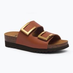 Klapki damskie Scholl Monterey 2 Straps Ad Med. Brązowe klapki damskie Scholl, bez wzorów, sportowe, bez obcasa, bez zapięcia. Za 269.99 zł.