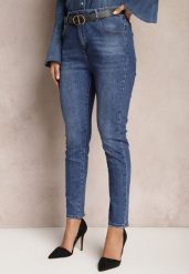 Granatowe Dopasowane Jeansy Skinny Kifia. Niebieskie jeansy damskie Renee, bez wzorów, z jeansu. Za 109.99 zł.