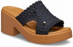 Klapki Dla Dorosłych Crocs Brooklyn Woven Slide Heel. Czarne klapki męskie Crocs, bez wzorów, z materiału, bez zapięcia. Za 263.99 zł.