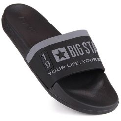 Klapki sportowe czarne Big Star LL274732. Czarne klapki damskie BIG STAR, bez wzorów, z materiału, retro, bez obcasa, bez zapięcia. Za 59.99 zł.