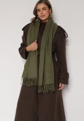 Ciemnozielony Szalik z Bawełną i Wiskozą Ozdobiony Frędzlami Siadortia. Zielone szaliki damskie Born2be, bez wzorów, z bawełny. Za 49.99 zł.