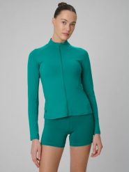 4F Bluza treningowa slim szybkoschnąca damska - turkusowa XL. Niebieskie bluzy damskie 4F, l, bez wzorów, klasyczne, bez ramiączek, bez kaptura. Za 179.99 zł.