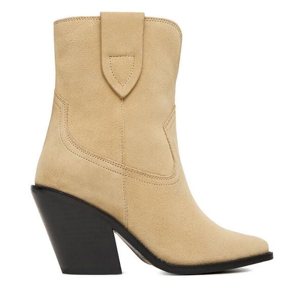 Kowbojki Badura. Brązowe botki damskie Badura, bez wzorów, bez obcasa, na słupku, bez zapięcia. Za 269.99 zł.