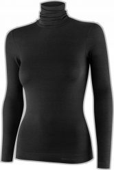 Brubeck LS1627W Koszulka damska z golfem COMFORT MERINO czarny L. Czarne bluzki damskie Brubeck, l, bez wzorów, bez kołnierzyka, bez ramiączek. Za 263.92 zł.