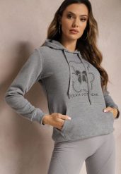 Szara Bluza Kangurka ze Ściągaczami z Nadrukiem i Polarem Simunsa. Szare bluzy damskie Renee, m, bez wzorów, z polaru, casualowe, bez ramiączek, bez kaptura. Za 79.99 zł.