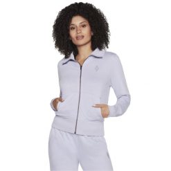 Bluza dresowa sportowa damska The Hoodless Hoodie Diamond Jacket. Fioletowe bluzy damskie Skechers, xs, bez wzorów, z bawełny, casualowe, bez ramiączek, bez kaptura. Za 199.99 zł.