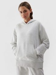 4F Bluza dresowa nierozpinana z kapturem damska - szara M. Szare bluzy damskie 4F, l, bez wzorów, z bawełny, sportowe, bez ramiączek, z kapturem. W wyprzedaży za 79.99 zł.