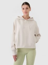 4F Bluza dresowa nierozpinana z kapturem damska - beżowa XL. Brązowe bluzy damskie 4F, xl, bez wzorów, z bawełny, sportowe, bez ramiączek, z kapturem. W wyprzedaży za 99.99 zł.