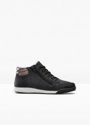 Sneakersy. Czarne obuwie sportowe damskie bonprix, na zimę, bez wzorów, z materiału, bez zapięcia. Za 124.99 zł.