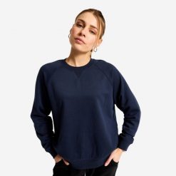 Bluza damska Domyos fitness. Niebieskie bluzy damskie DOMYOS, m, bez wzorów, z materiału, klasyczne, bez ramiączek, bez kaptura. Za 69.99 zł.