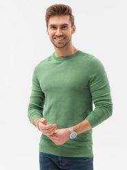Elegancki sweter męski - zielony V13 E177 - XXL. Zielone swetry męskie Ombre Clothing, m, bez wzorów, z wiskozy, eleganckie, bez kołnierzyka, bez ramiączek. W wyprzedaży za 39.99 zł.