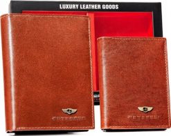 Peterson Zestaw Prezentowy: Skórzany Portfel Męski, Etui Na Karty I Brelok. Portfele męskie Peterson, bez wzorów. Za 254.57 zł.