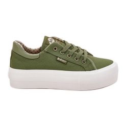 Trampki Damskie Na Platformie Lee Cooper LCW-25-31-3449L Zielone. Zielone trampki i tenisówki damskie bez wzorów, z materiału, bez zapięcia. Za 187.53 zł.