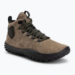 Buty barefoot męskie Merrell Wrapt Mid WP. Zielone buty zimowe męskie Merrell, bez wzorów, bez obcasa, bez zapięcia. Za 529.99 zł.