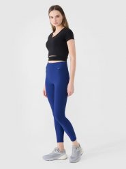 4F Legginsy dzianinowe damskie - granatowe S. Niebieskie legginsy damskie 4F, bez wzorów, z dzianiny. W wyprzedaży za 99.99 zł.