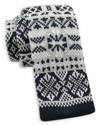 Granatowo-Biały Dziergany, Męski Krawat Knit, 5,5 cm -Alties- Świąteczny, Wzór Norweski, Gwiazdki. Niebieskie krawaty i muchy Alties, bez wzorów, z dzianiny, sportowe. Za 55.00 zł.