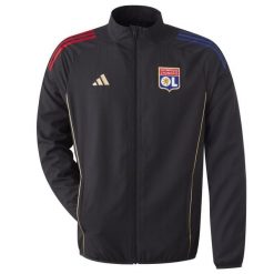 Kurtka dresowa Prematch OL 2025/26. Czarne kurtki męskie Adidas, bez wzorów, z dresówki, sportowe, bez kaptura. W wyprzedaży za 285.00 zł.