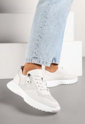 Białe Sneakersy Skórzane Ozdobione Suwakiem Ivelami. Białe obuwie sportowe damskie Renee, z aplikacjami, z jeansu, bez zapięcia. Za 159.99 zł.