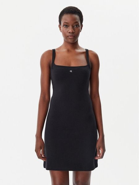 Calvin Klein Jeans Sukienka letnia J20J225272 Czarny Slim Fit. Czarne sukienki damskie Calvin Klein Jeans, na lato, xs, bez wzorów, z bawełny, bez kołnierzyka, bez ramiączek. Za 189.99 zł.