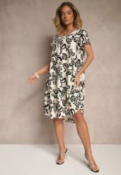 Czarna Sukienka z Wiskozy z Kwiatowym Wzorem w Ornamentalnym Stylu Tosmina. Czarne sukienki damskie Renee, na co dzień, l, bez wzorów, z materiału, eleganckie, bez kołnierzyka, bez ramiączek, midi, proste. Za 49.99 zł.