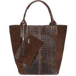 Shopperka skórzana VERA PELLE L94 c. brązowa. Brązowe shopperki damskie bez wzorów, ze skóry, bez dodatków. Za 230.99 zł.