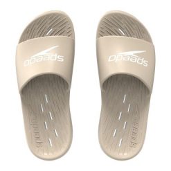 Klapki basenowe męskie Speedo Slides. Białe klapki męskie Speedo, bez wzorów, z materiału, bez zapięcia. Za 81.98 zł.