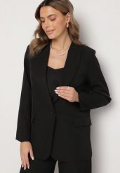 Czarna Marynarka Ozdobiona Imitacją Kieszeni Sovzedi. Czarne marynarki i żakiety damskie Born2be, bez wzorów, z jeansu, eleganckie, bez kołnierzyka, bez ramiączek. Za 89.99 zł.
