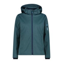 Damska kurtka turystyczna z kapturem CMP. Zielone kurtki sportowe damskie CMP, bez wzorów, bez ramiączek, z kapturem, trekkingowe. Za 367.00 zł.
