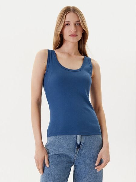 United Colors Of Benetton Top 3GA2DH010 Granatowy Slim Fit. Niebieskie topy damskie United Colors Of Benetton, s, bez wzorów, z bawełny, bez kołnierzyka, bez ramiączek. Za 39.99 zł.