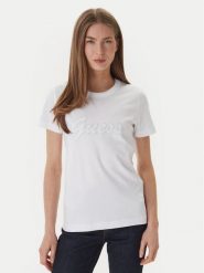 Guess T-Shirt W6GI08 K3023 Biały Regular Fit. Białe t-shirty damskie Guess, xl, z aplikacjami, z bawełny, bez kołnierzyka, bez ramiączek. Za 229.99 zł.