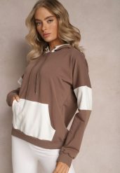Brązowa Bawełniana Bluza z Kapturem i Ściągaczami Adikona. Brązowe bluzy damskie Renee, bez wzorów, z bawełny, casualowe, bez ramiączek, z kapturem. Za 64.99 zł.