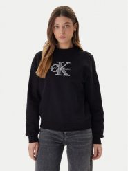 Calvin Klein Jeans Bluza Foil Monologo LV047E825G Czarny Regular Fit. Czarne bluzy damskie Calvin Klein Jeans, l, bez wzorów, z bawełny, bez ramiączek, bez kaptura. Za 369.99 zł.