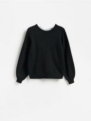 Sweter z domieszką wełny - czarny. Czarne swetry nierozpinane damskie Reserved, l, bez wzorów, z dzianiny, bez kołnierzyka, bez ramiączek. Za 149.99 zł.