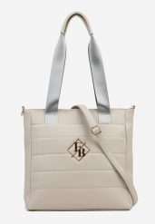Szara Torebka Typu Shopper z Paskiem Crossbody i Aplikacją Zdobiona Pikowaniem Fleomira. Szare shopperki damskie Renee, z aplikacjami, z jeansu, pikowane, bez dodatków. Za 99.99 zł.