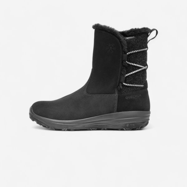 Buty turystyczne damskie Quechua NH500 skóra. Czarne obuwie trekkingowe damskie QUECHUA, z futra, bez zapięcia. Za 299.99 zł.