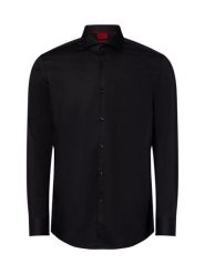 HUGO Koszula łatwa w prasowaniu Mężczyźni Slim Fit Bawełna czarny, 40. Czarne koszule męskie Hugo, m, bez wzorów, z bawełny, eleganckie, bez kołnierzyka, bez ramiączek. Za 279.95 zł.