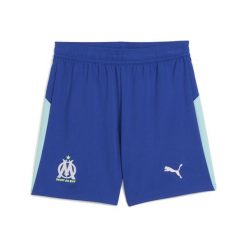 Młodzieżowe szorty Olympique Marsylia 25/26 PUMA Vivid Blue Bleu Azur. Niebieskia szorty damskie Puma, w ażurowe wzory, młodzieżowe. Za 179.00 zł.