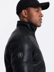 Kurtka męska pikowana - czarna V2 C550 - XL. Czarne kurtki męskie Ombre Clothing, m, bez wzorów, z nylonu, bez kaptura. W wyprzedaży za 179.99 zł.