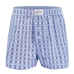 Bokserki Luźne, Majtki z Rozporkiem na Guziki, Męskie - Pako Jeans - Niebieskie, Wzór. Niebieskie bokserki męskie Pako Jeans, bez wzorów, z bawełny. Za 33.00 zł.