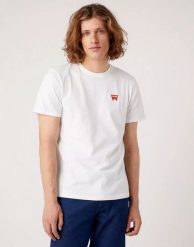 WRANGLER SIGN OFF TEE MĘSKI T-SHIRT KOSZULKA LOGO NADRUK WHITE W70MD3989 112321344. Białe t-shirty męskie Wrangler, m, bez wzorów, bez kołnierzyka, bez ramiączek. Za 69.99 zł.