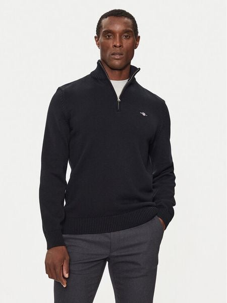 Gant Sweter Casual Cotton Half Zip 8030170 Czarny Regular Fit. Czarne swetry męskie GANT, m, bez wzorów, z bawełny, casualowe, bez kołnierzyka, bez ramiączek. Za 419.99 zł.