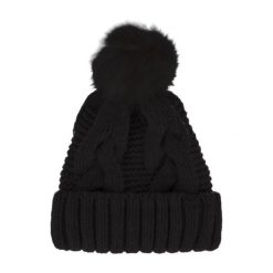Damska czapka zimowa z pomponem. Czarne czapki damskie 4F, na zimę, bez wzorów, z materiału, eleganckie. Za 95.99 zł.