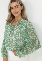 Zielona Koszula z Ozdobnymi Guzikami i Wiązaniem przy Dekolcie Alaiya. Zielone koszule damskie Born2be, l, bez wzorów, z jeansu, eleganckie, bez kołnierzyka, bez ramiączek. Za 119.99 zł.